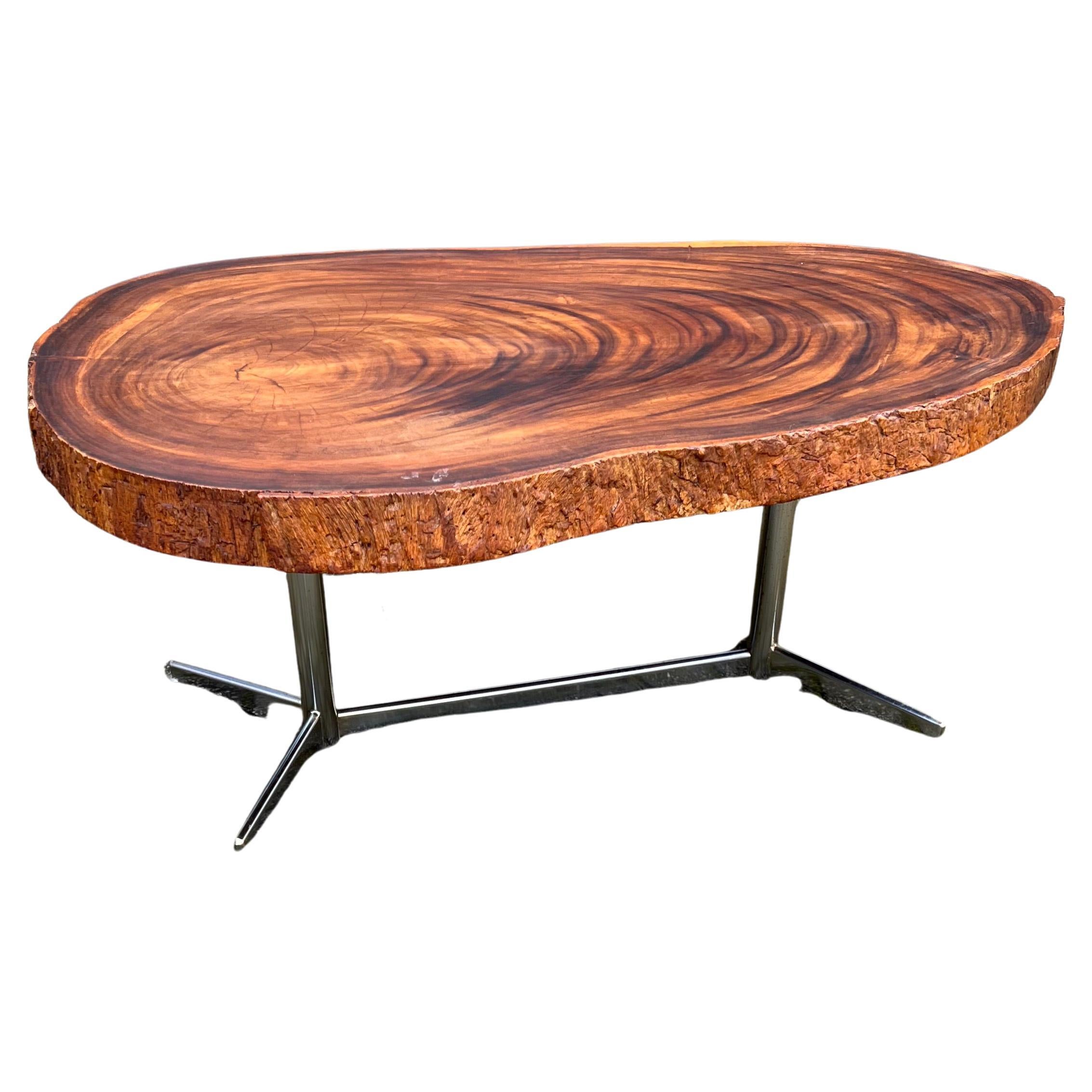 Midcentury, 1970s Organically Stylish Walnut Wooden Tree Slab Top Coffee Table For Sale