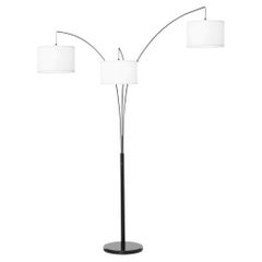 Midcentury 1970s Trilage Arc Floor Lamp – 3 Paper Drum Shades + Marble Base