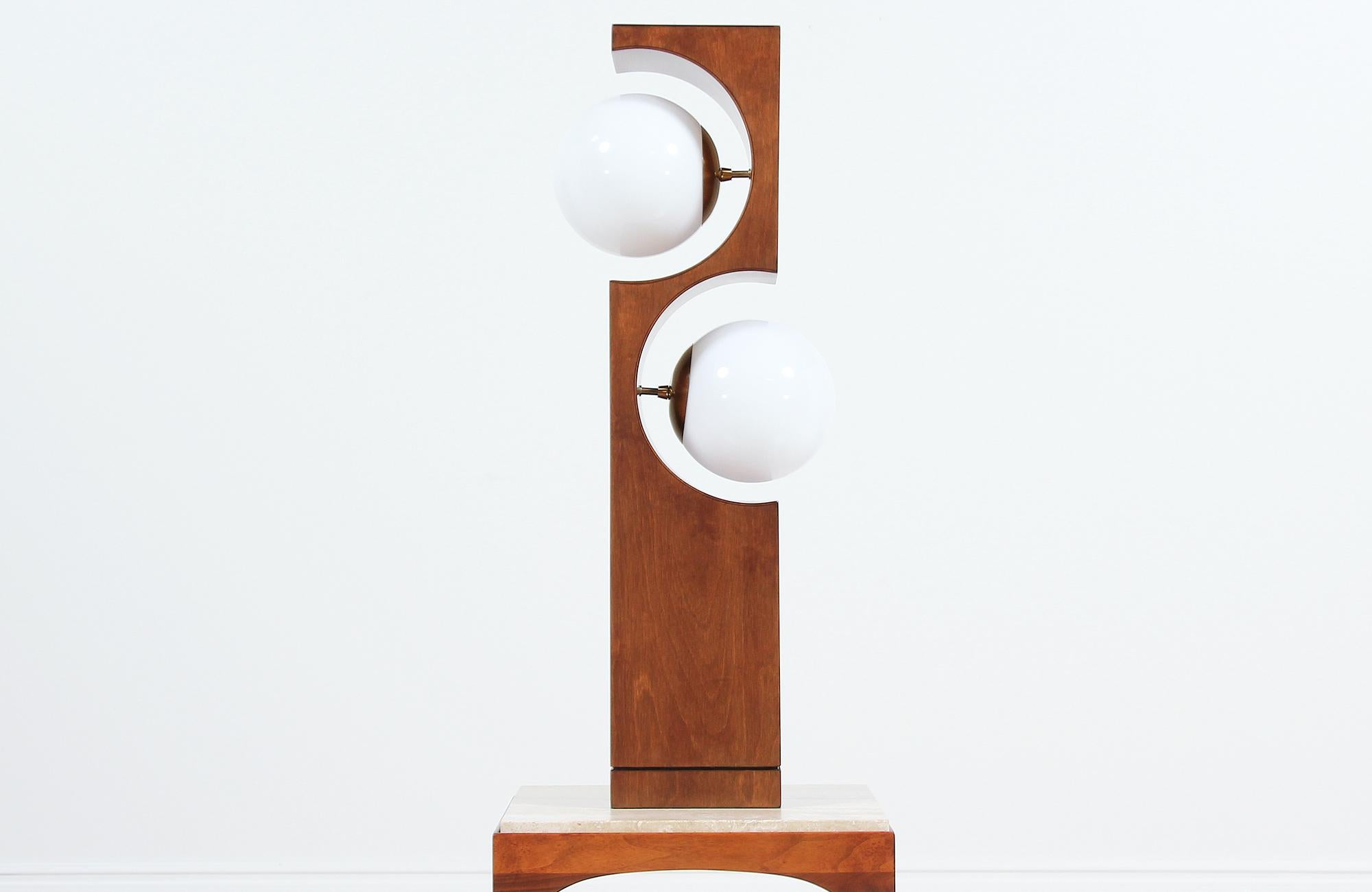 Mid-20th Century Midcentury 2-Globe Geometric Table Lamp by Modeline