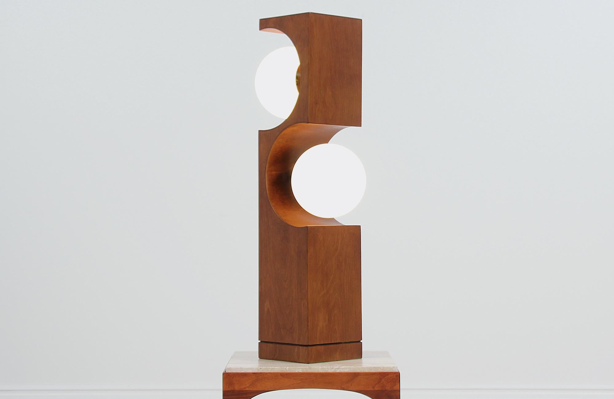 Brass Midcentury 2-Globe Geometric Table Lamp by Modeline