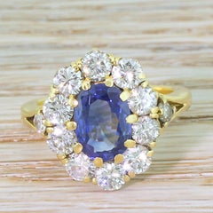 Midcentury 2.18 Carat Sapphire and 1.94 Carat Diamond Cluster Ring