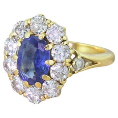 Midcentury 2.18 Carat Sapphire and 1.94 Carat Diamond Cluster Ring
