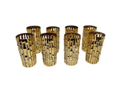 Midcentury 22-Karat Hand Painted Bamboo Highball Tumbler Glasses Set of 8 c.1950