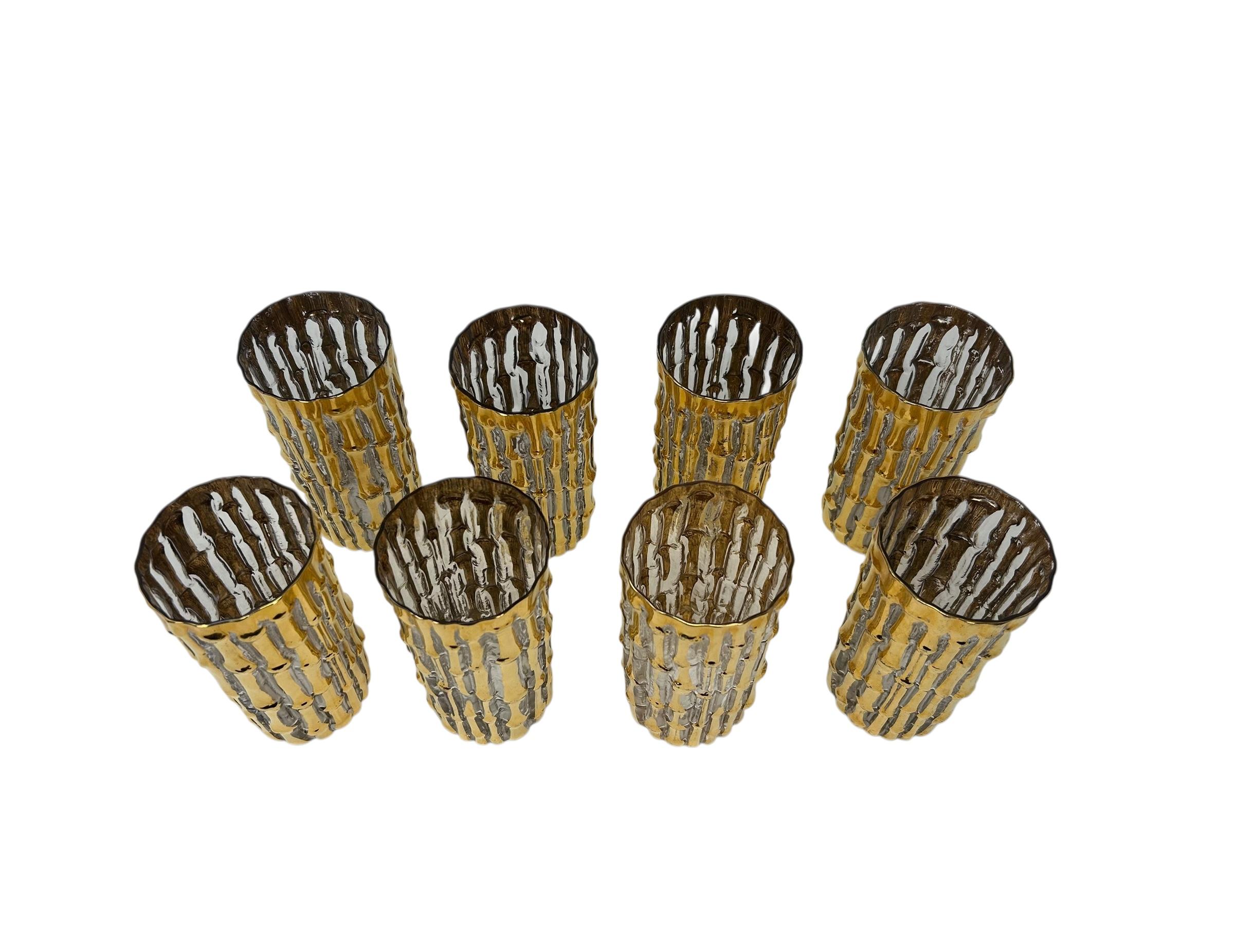 Midcentury 22-Karat Hand bemalt Bambus Highball Becher Satz von 8 c.1950 (Moderne der Mitte des Jahrhunderts) im Angebot