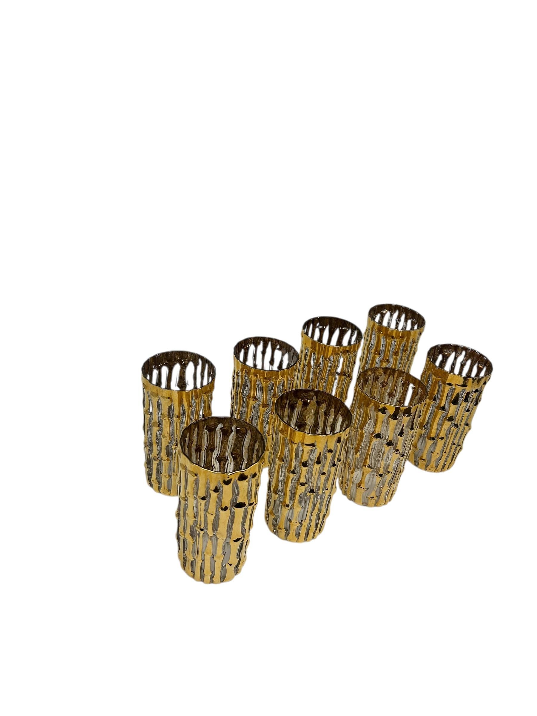 Midcentury 22-Karat Hand bemalt Bambus Highball Becher Satz von 8 c.1950 (amerikanisch) im Angebot