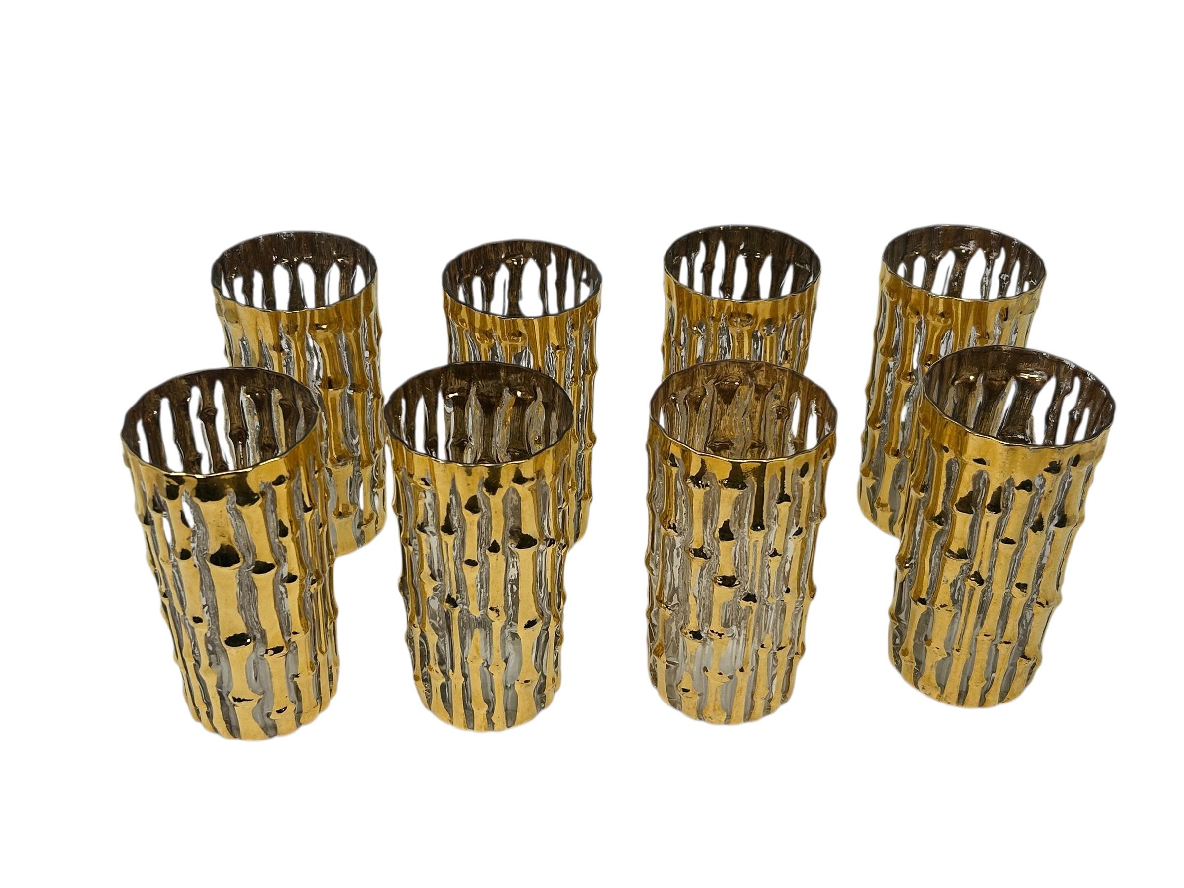 Midcentury 22-Karat Hand bemalt Bambus Highball Becher Satz von 8 c.1950 im Zustand „Gut“ im Angebot in Chapel Hill, NC