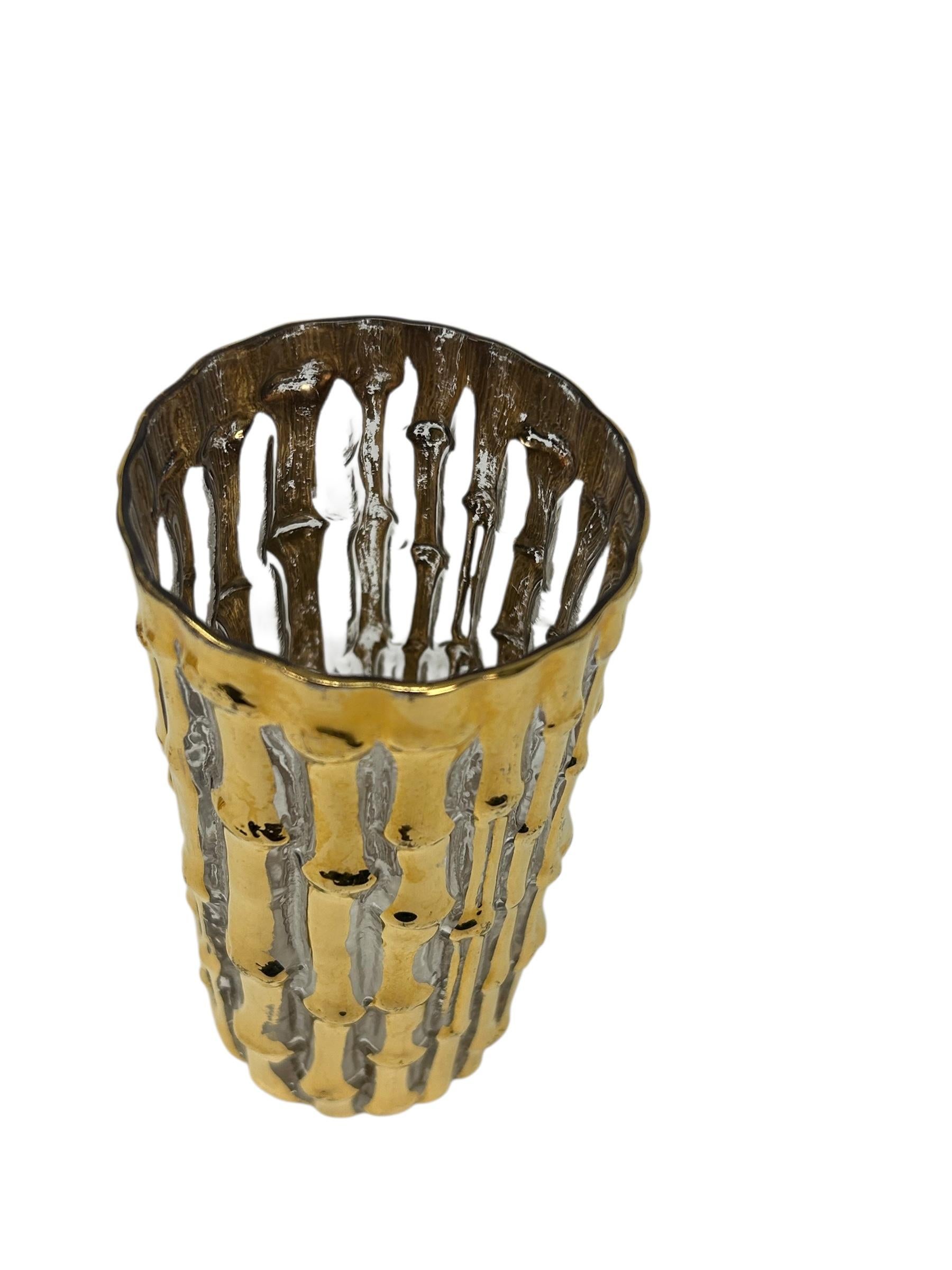 Midcentury 22-Karat Hand bemalt Bambus Highball Becher Satz von 8 c.1950 im Angebot 2