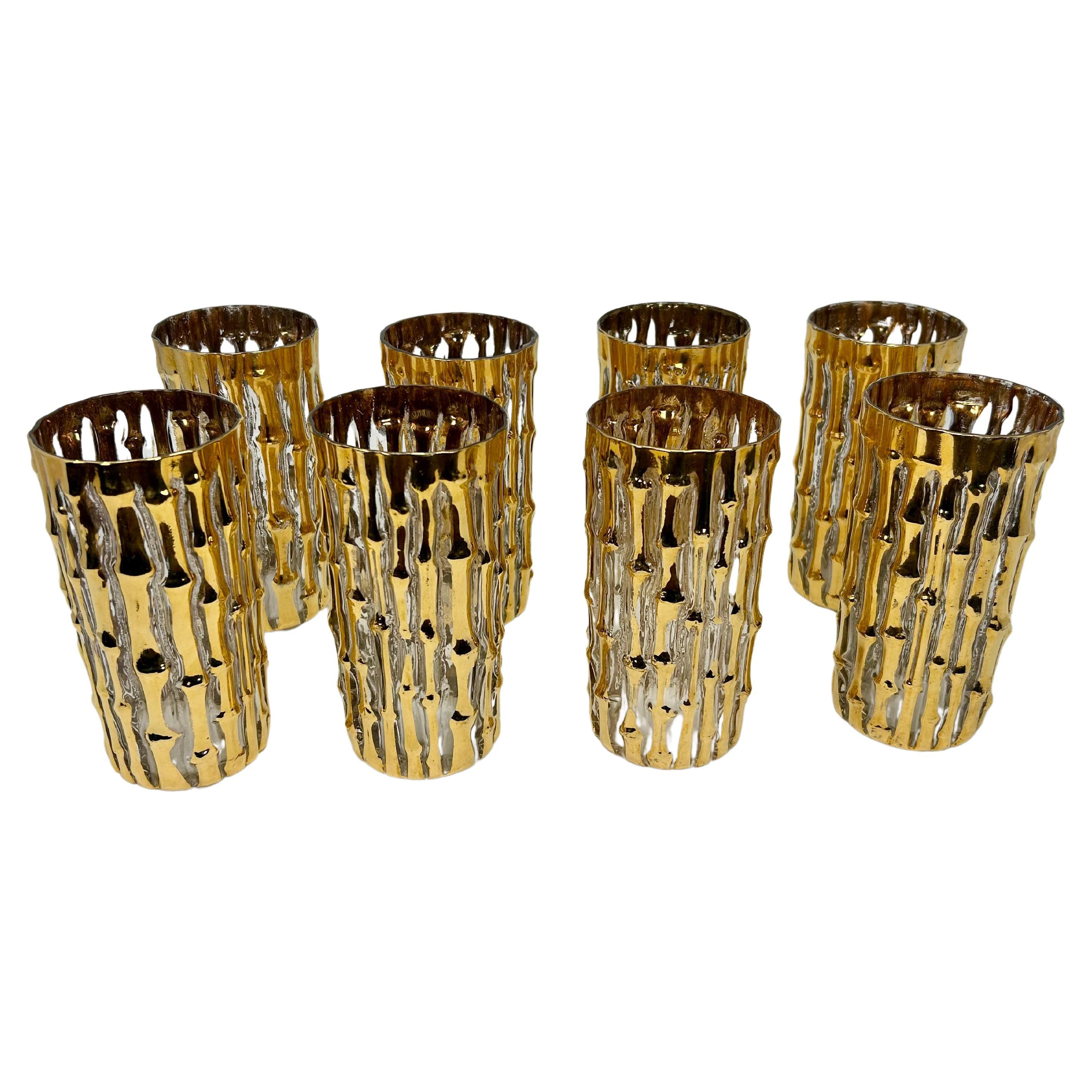 Midcentury 22-Karat Hand bemalt Bambus Highball Becher Satz von 8 c.1950