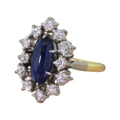 Midcentury 2.20 Carat Cabochon Sapphire and Old Cut Diamond Ring Midcentury 2.20 Carat Cabochon Sapphire and Old Cut Diamond Ring