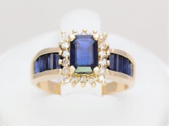 Midcentury 2.25 Carat Blue Sapphire and Diamond Cocktail Ring