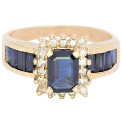 Midcentury 2.25 Carat Blue Sapphire and Diamond Cocktail Ring