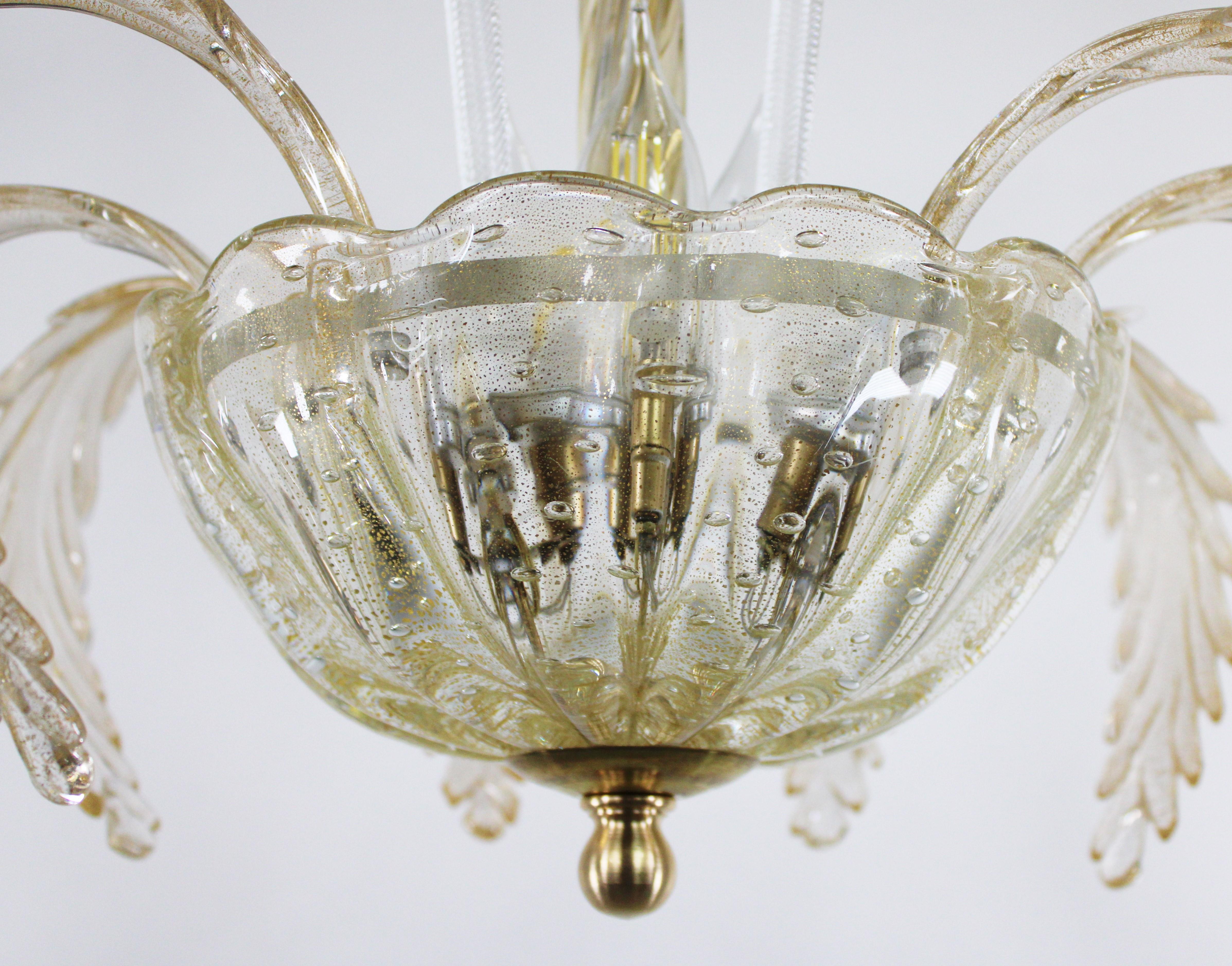 Lampada a sospensione MidCentury in oro 24 carati e fronde di Murano Rigaree in vendita 3