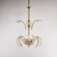 MidCentury 24K Gold Infused and Rigaree Murano Frond Pendant Light