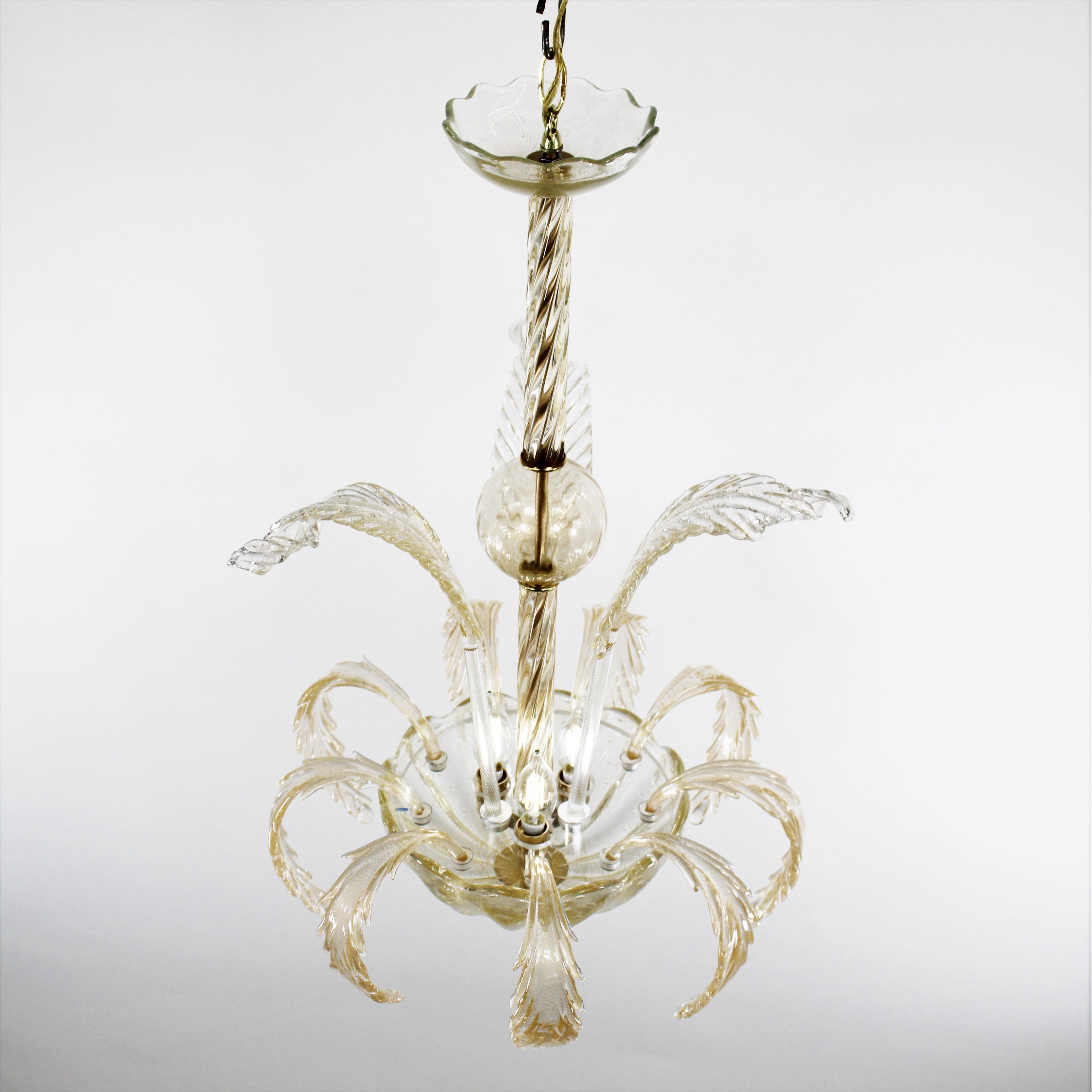 Mid-Century moderno Lampada a sospensione MidCentury in oro 24 carati e fronde di Murano Rigaree in vendita