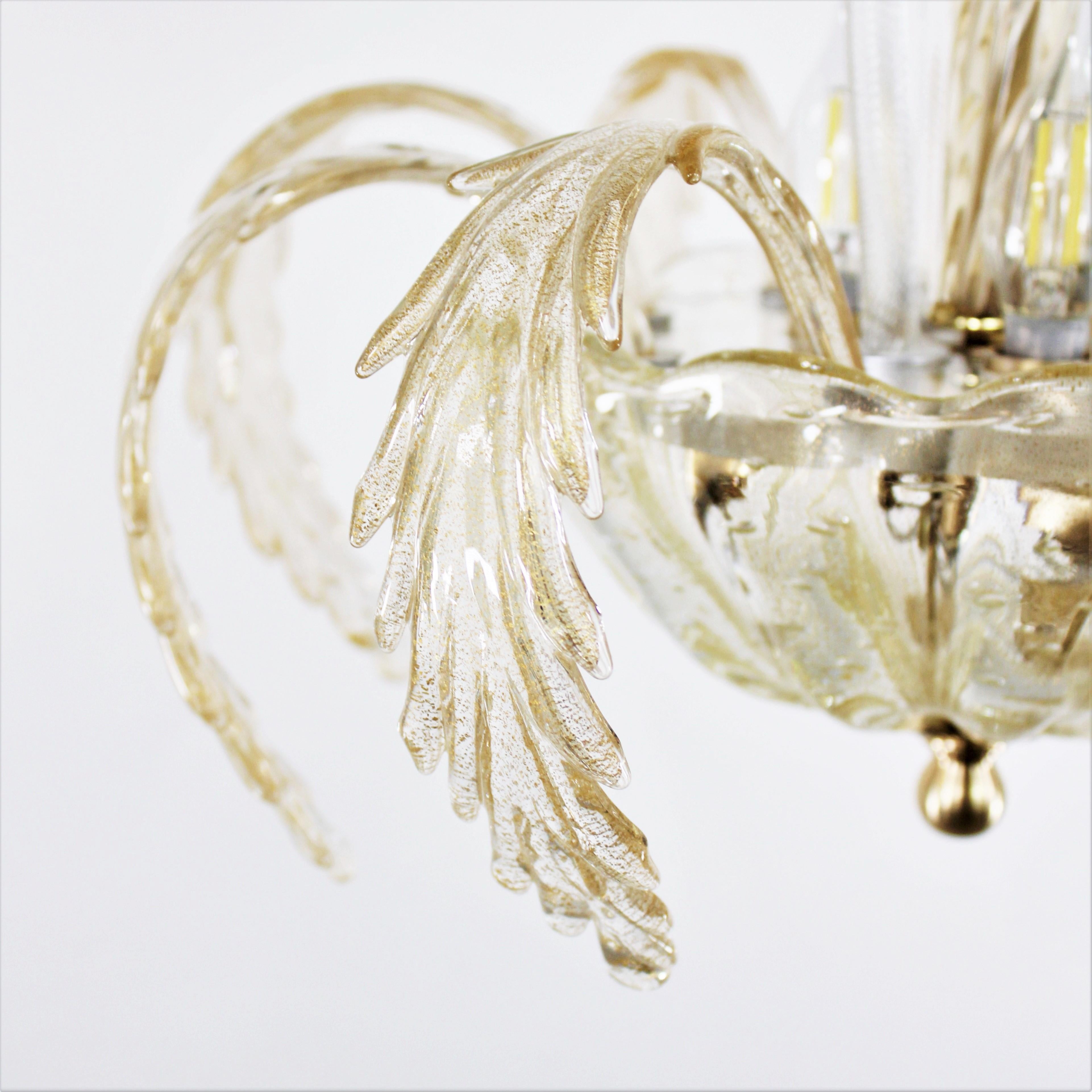 Fatto a mano Lampada a sospensione MidCentury in oro 24 carati e fronde di Murano Rigaree in vendita