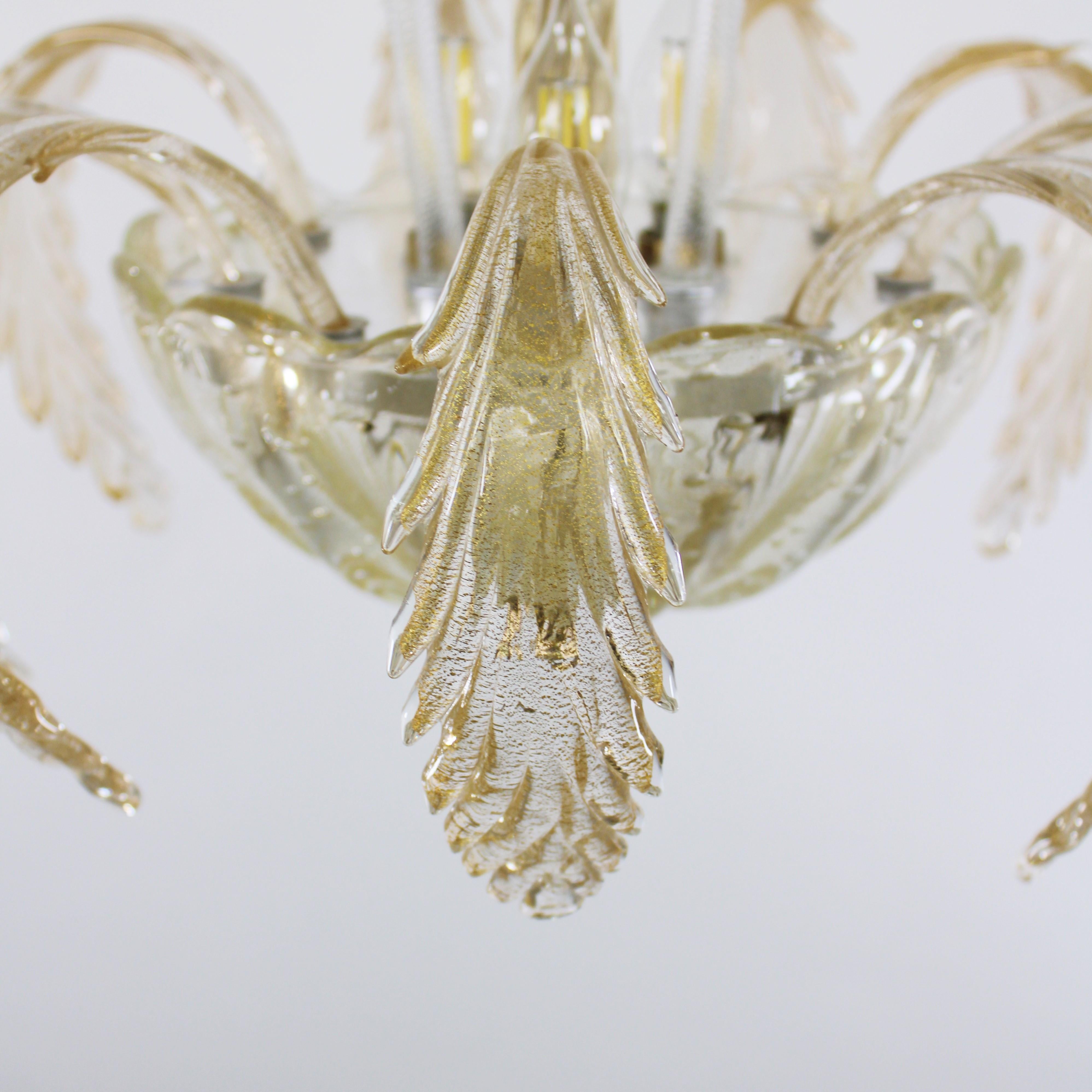 Lampada a sospensione MidCentury in oro 24 carati e fronde di Murano Rigaree In condizioni buone in vendita a Chicago, IL