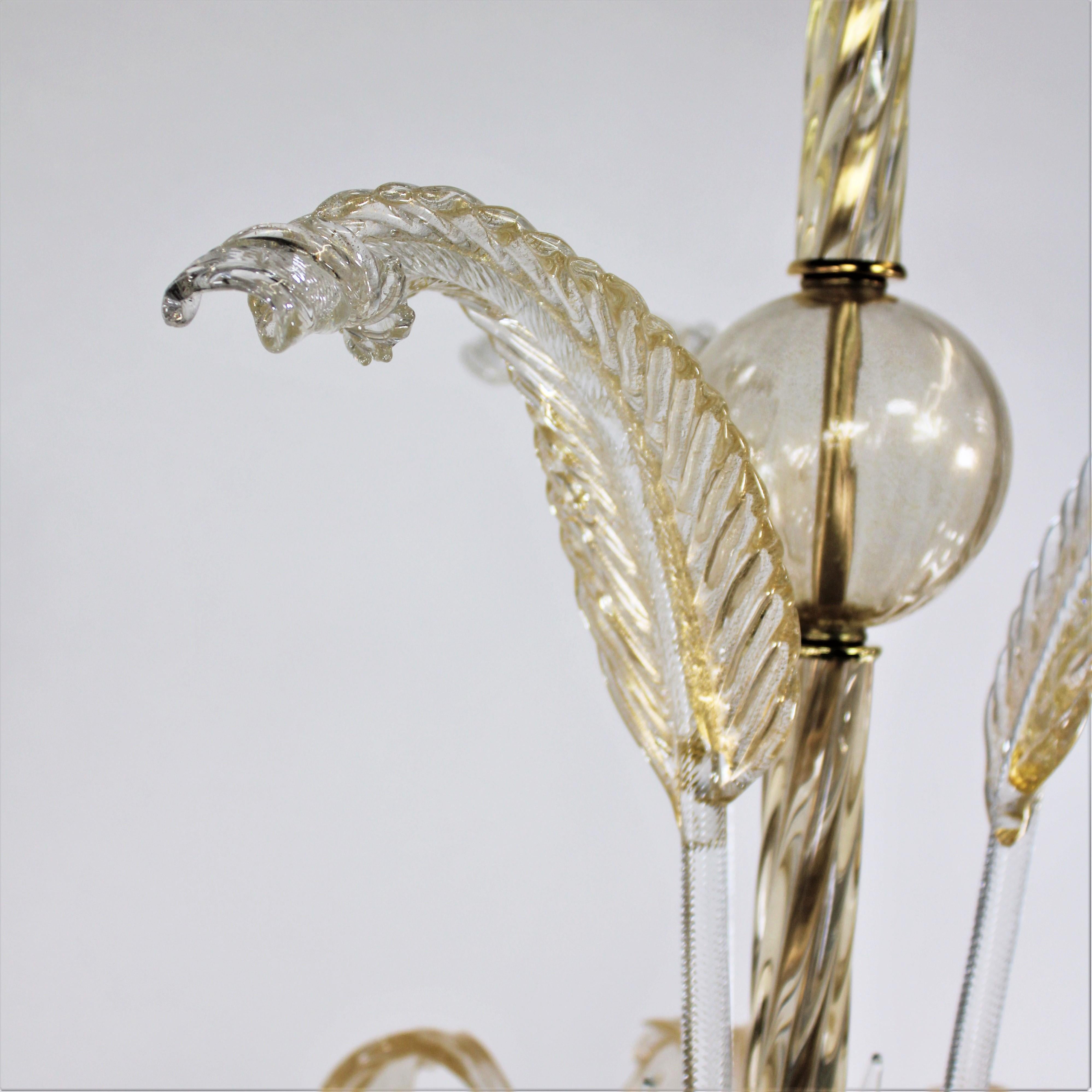 XX secolo Lampada a sospensione MidCentury in oro 24 carati e fronde di Murano Rigaree in vendita