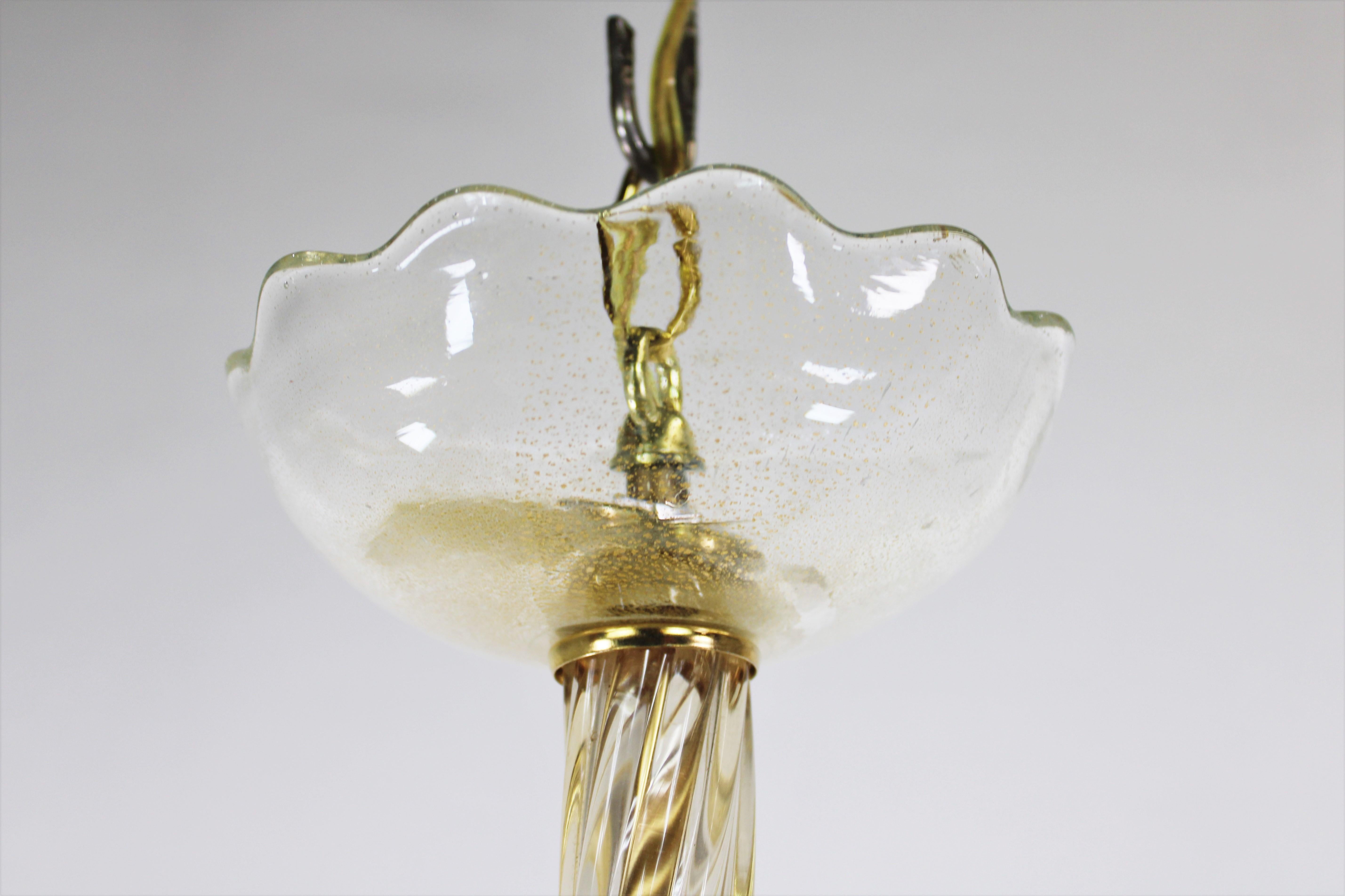 Vetro soffiato Lampada a sospensione MidCentury in oro 24 carati e fronde di Murano Rigaree in vendita
