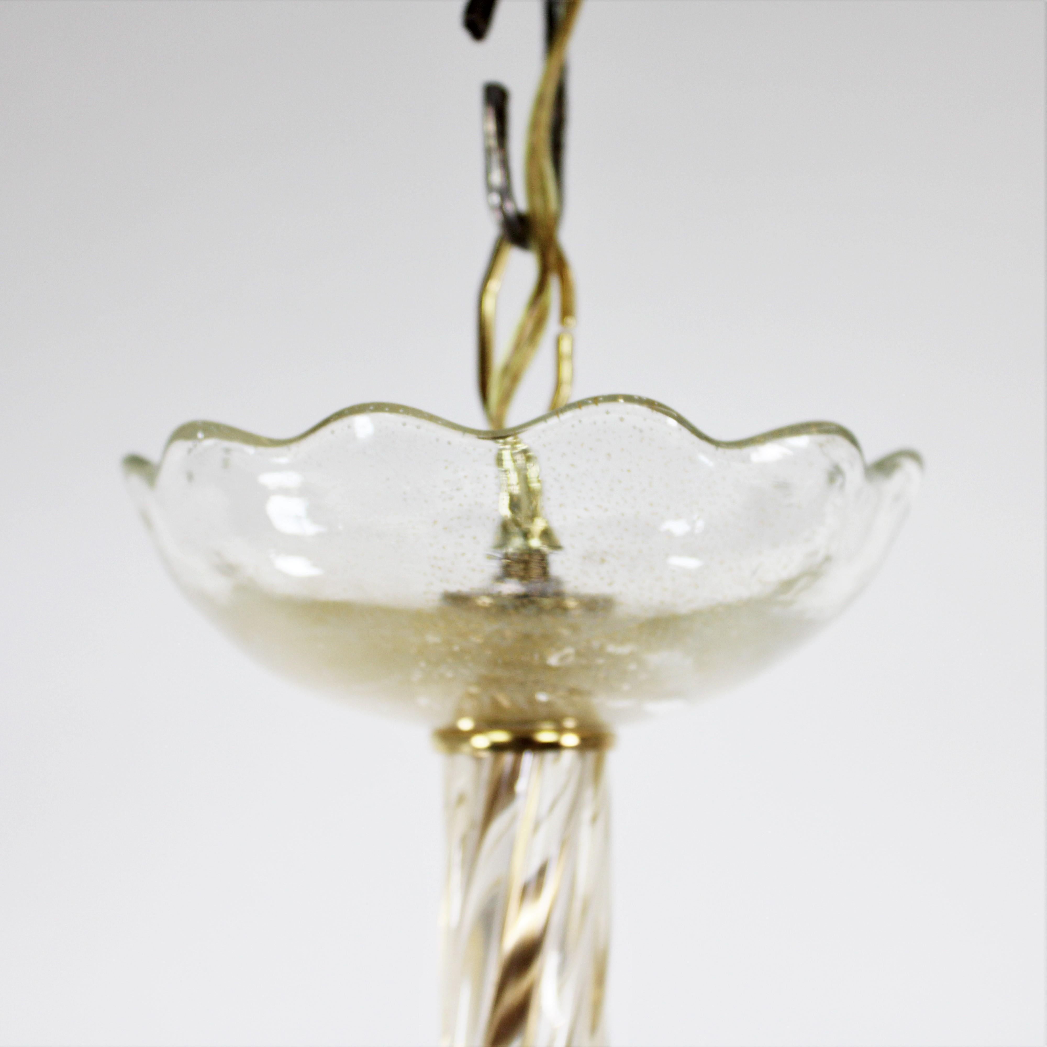 Lampada a sospensione MidCentury in oro 24 carati e fronde di Murano Rigaree in vendita 1