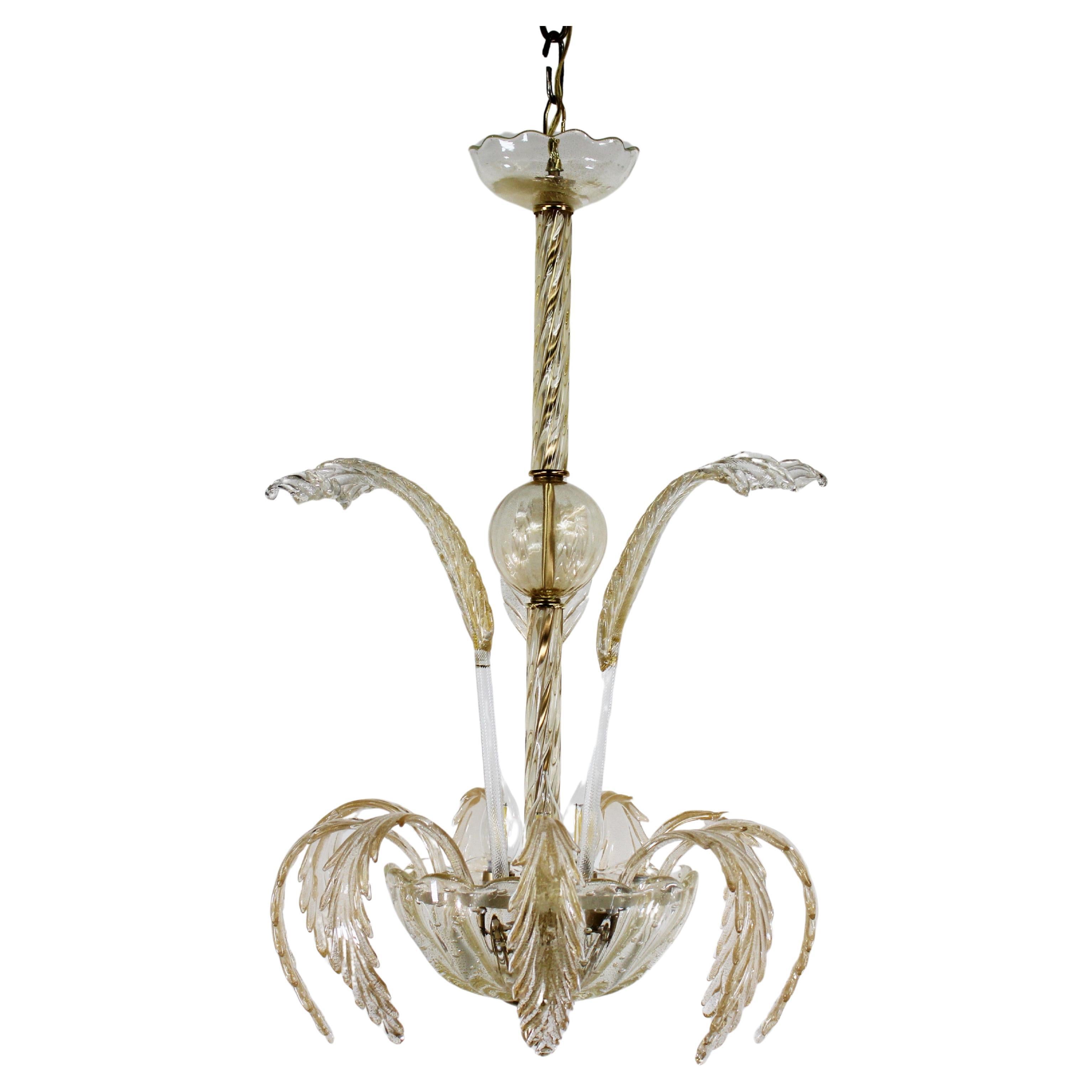 MidCentury 24K Gold Infused and Rigaree Murano Frond Pendant Light