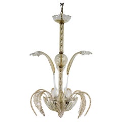 MidCentury 24K Gold Infused and Rigaree Murano Frond Pendant Light