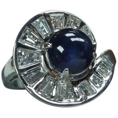 Retro Midcentury 2.57 Carat Sapphire Piano Key Cocktail Ring