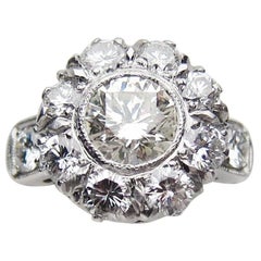 Midcentury 2.64 Carat Brilliant-Cut Diamond and Platinum Cluster Engagement Ring