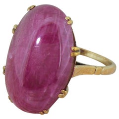 Midcentury 26.80 Carat Cabochon Ruby Solitaire Ring