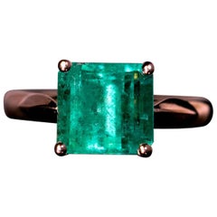 Midcentury 2.76 Carat Emerald Rose Gold Engagement Ring