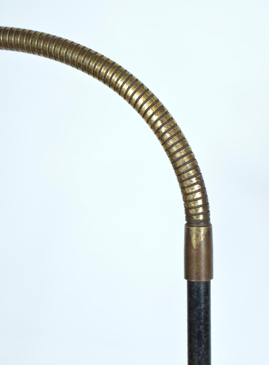 Midcentury 3-Arm Swan-Neck French Tripod Standard Floor Lamp Brass Glass Steel For Sale 10