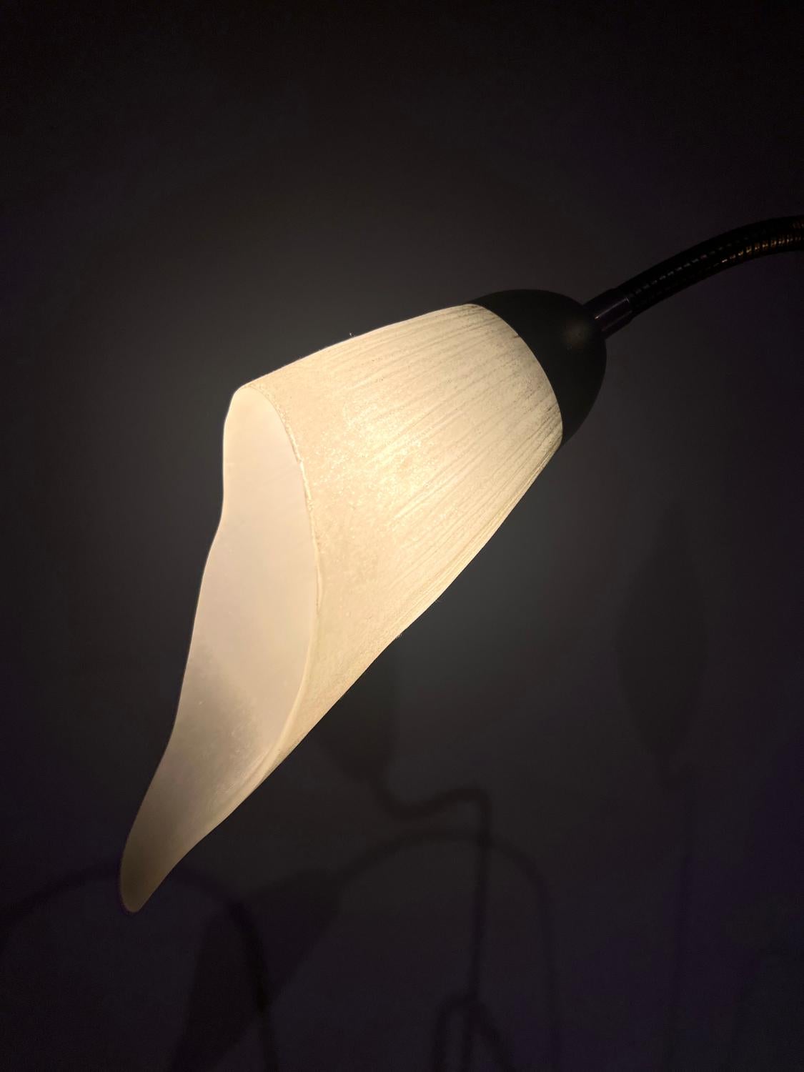 Midcentury 3-Arm Swan-Neck French Tripod Standard Floor Lamp Brass Glass Steel For Sale 4