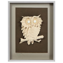 Midcentury 3-Dimensional Multi Media Art Work of Stylized Owl by Jack Eisner