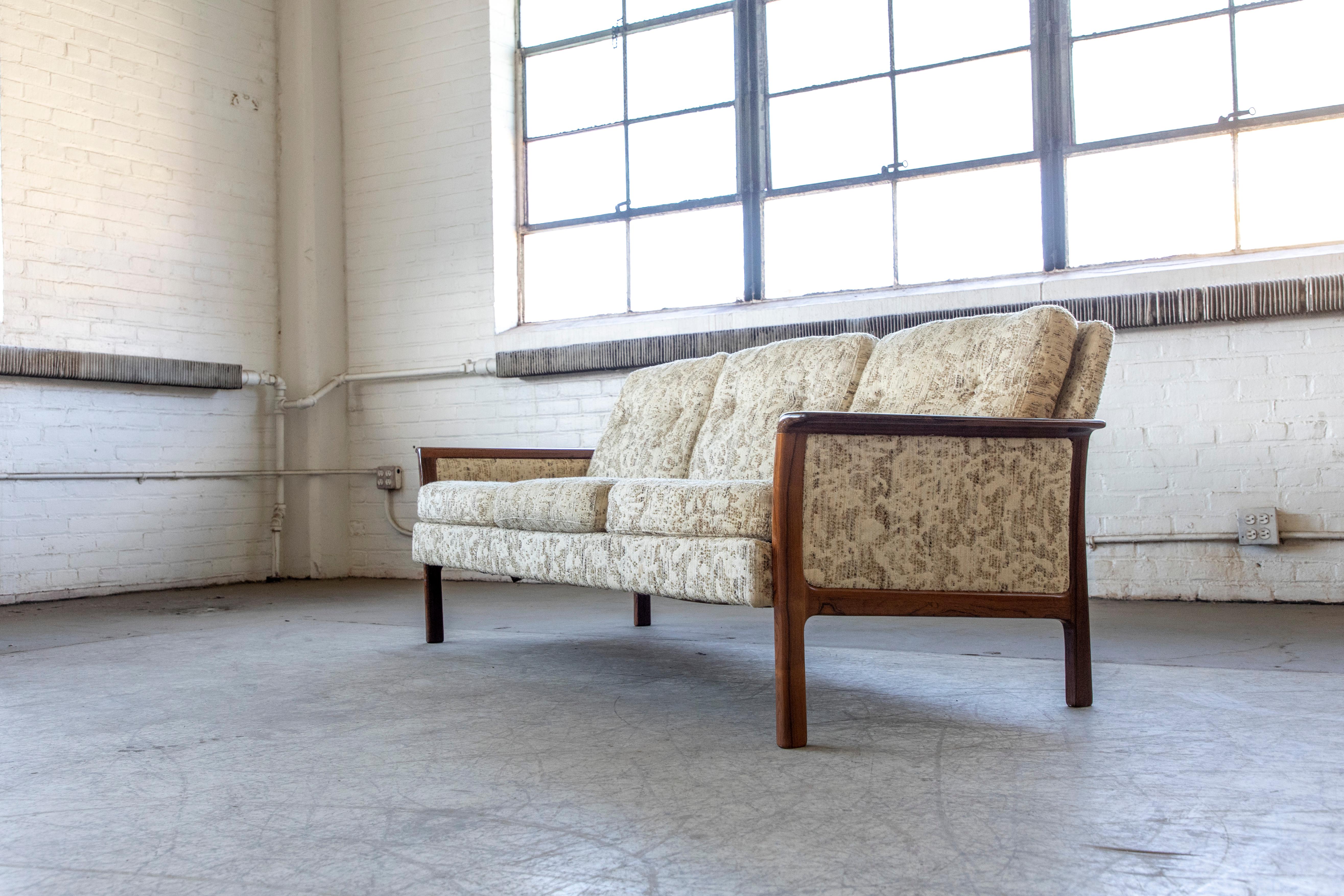 Midcentury 3-Seat Sofa by Hans Olsen for Vatne with Rosewood Armrests and Legs For Sale 2