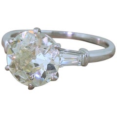 Midcentury 3.00 Carat Old Cut Diamond Platinum Engagement Ring