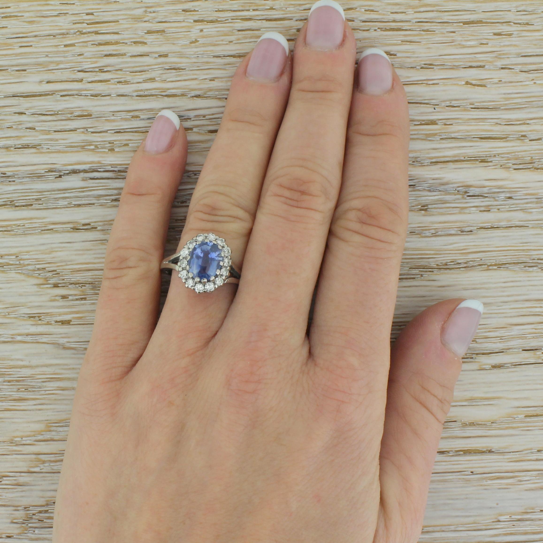 Women's Midcentury 3.12 Carat Natural Ceylon Sapphire and Diamond Ring