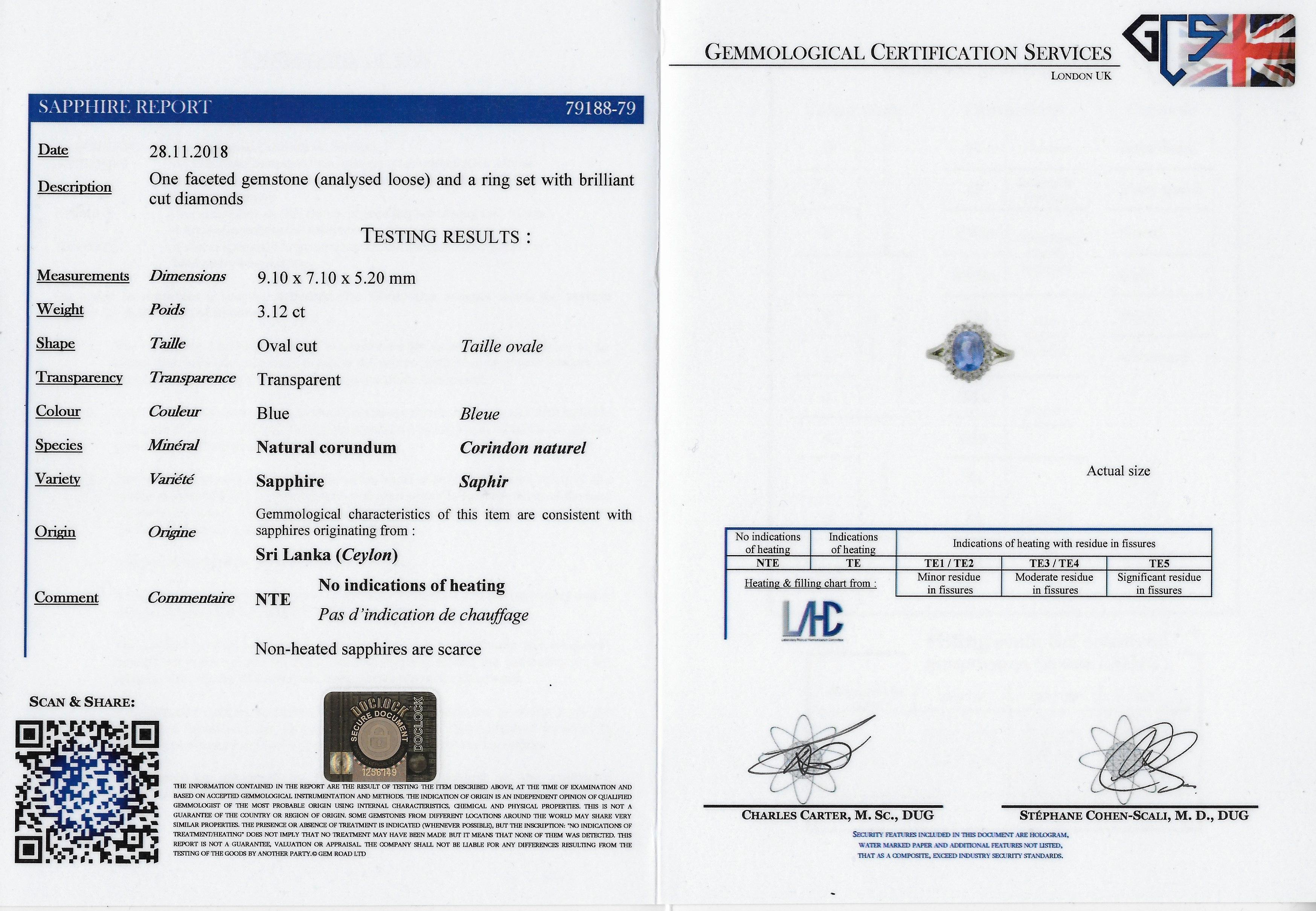 Midcentury 3.12 Carat Natural Ceylon Sapphire and Diamond Ring 1