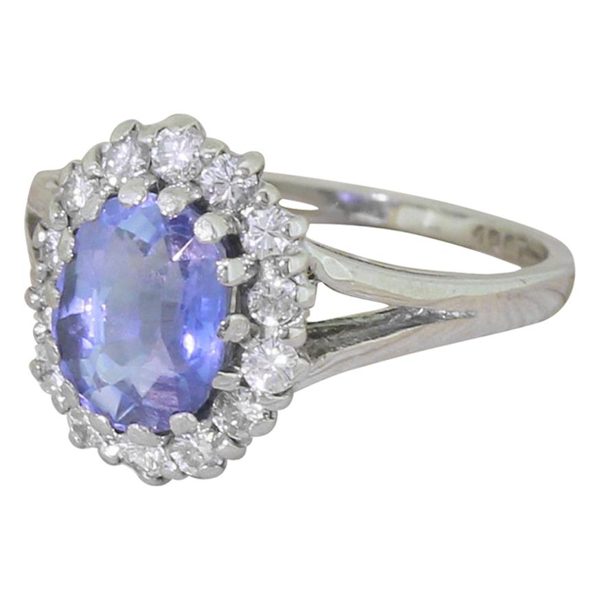 Midcentury 3.12 Carat Natural Ceylon Sapphire and Diamond Ring