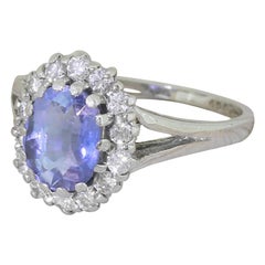 Vintage Midcentury 3.12 Carat Natural Ceylon Sapphire and Diamond Ring
