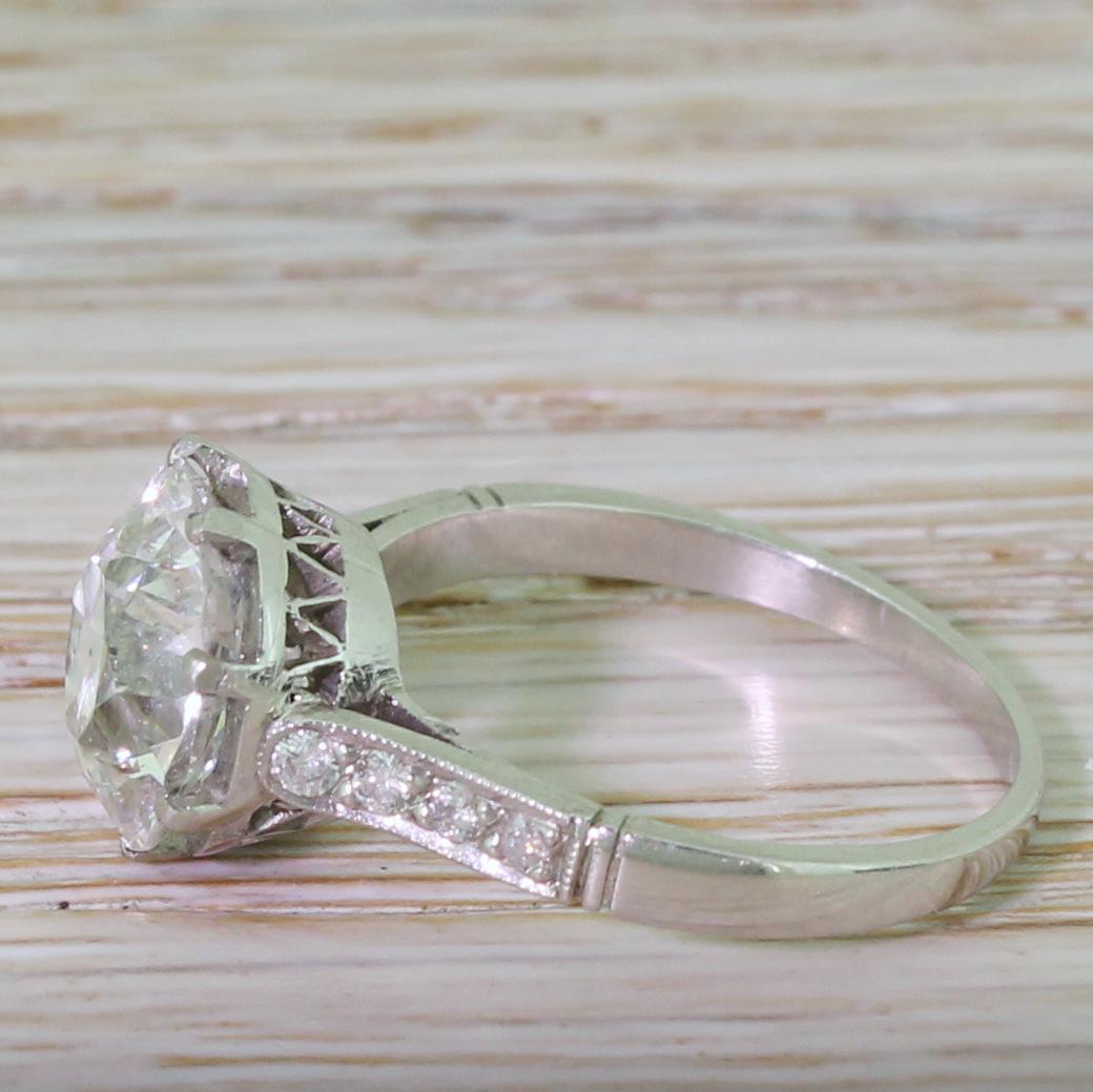 Old Mine Cut Midcentury 3.14 Carat Old Cut Diamond Engagement Ring For Sale