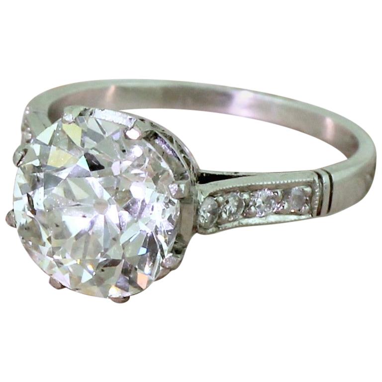 Midcentury 3.14 Carat Old Cut Diamond Engagement Ring For Sale