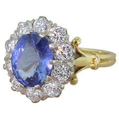 Midcentury 3.48 Carat Natural Ceylon Sapphire and Diamond Ring