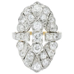 Art Deco 3.50 Carats Diamond Platinum-Topped 14 Karat Gold Dinner Ring