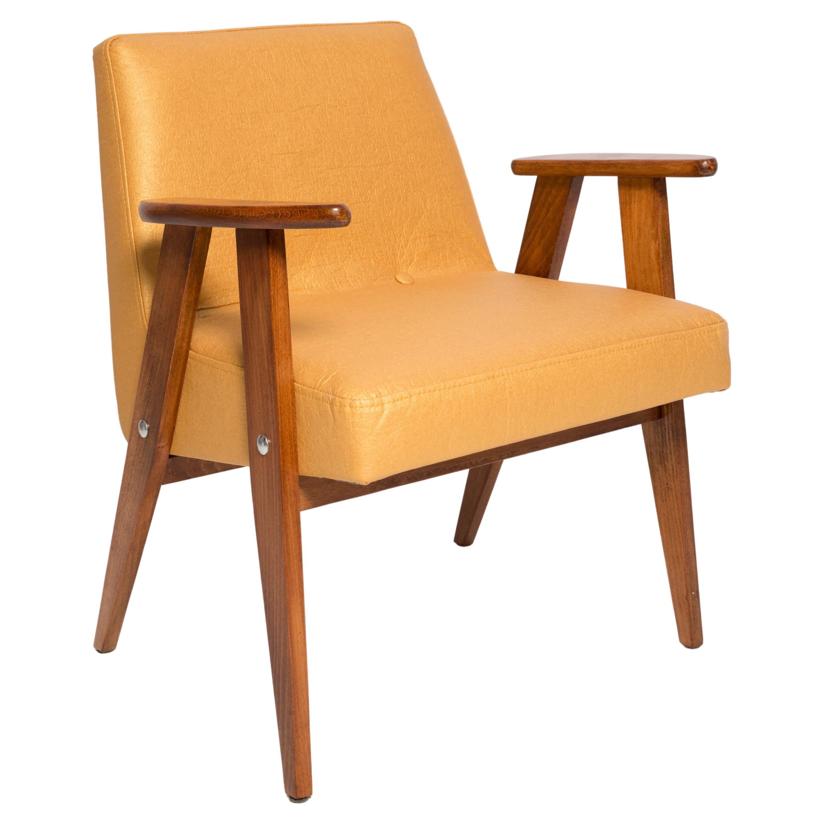 Midcentury 366 Club Armchair in Gold Pineapple Leather, Jozef Chierowski, 1960s For Sale
