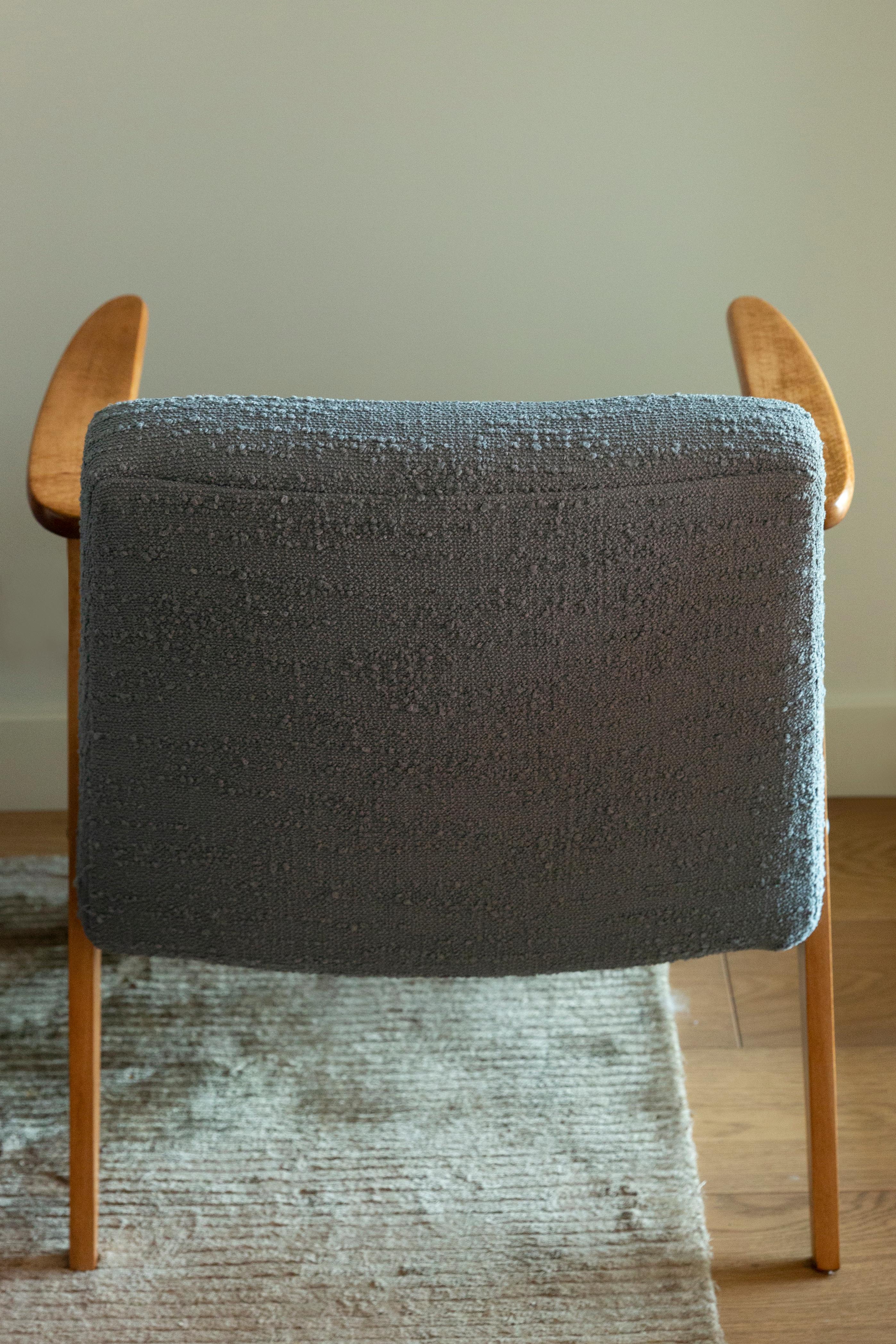 Midcentury 366 Club Armchair in Gray Blue Boucle, J. Chierowski, Europe, 1960s For Sale 1
