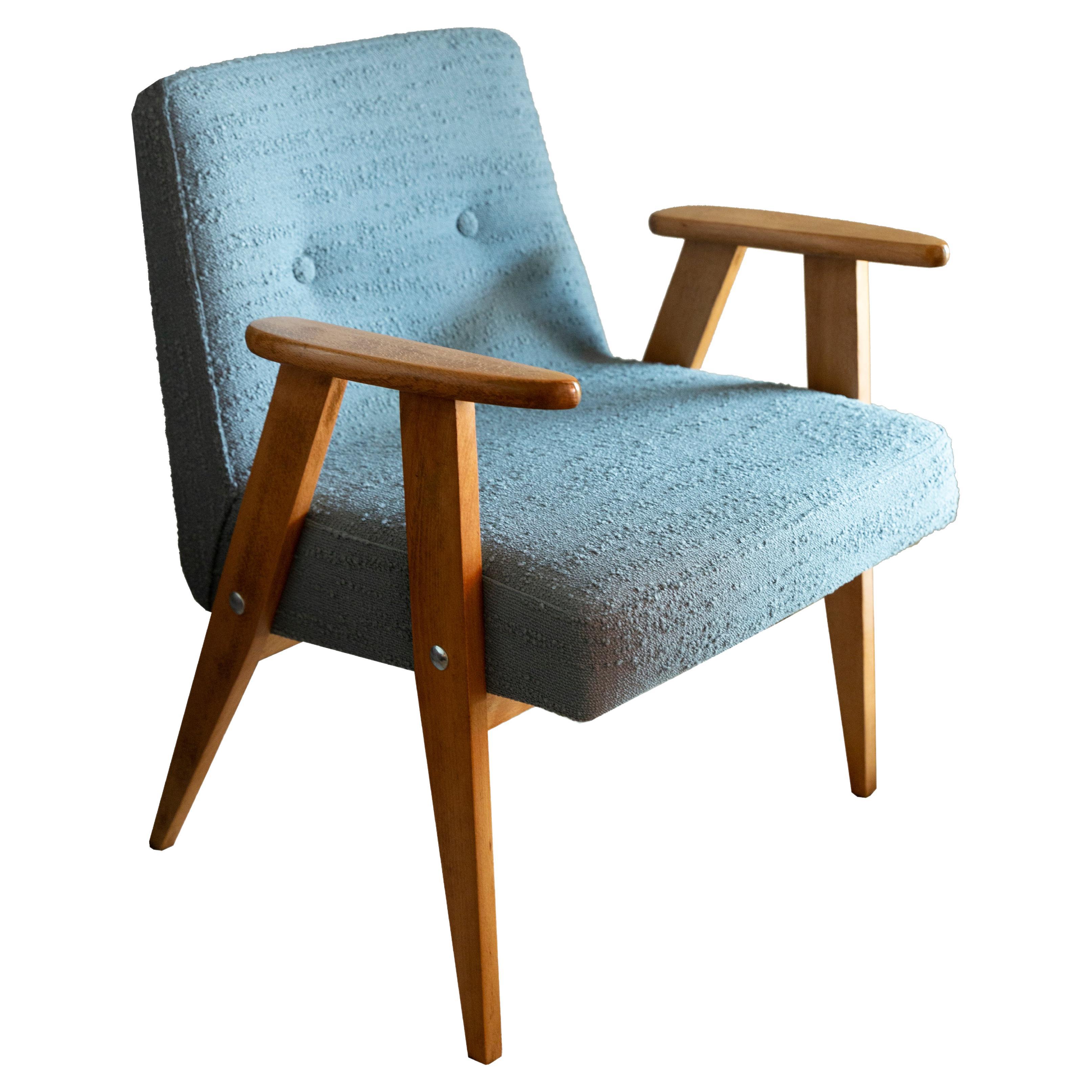 Midcentury 366 Club Armchair in Gray Blue Boucle, J. Chierowski, Europe, 1960s For Sale