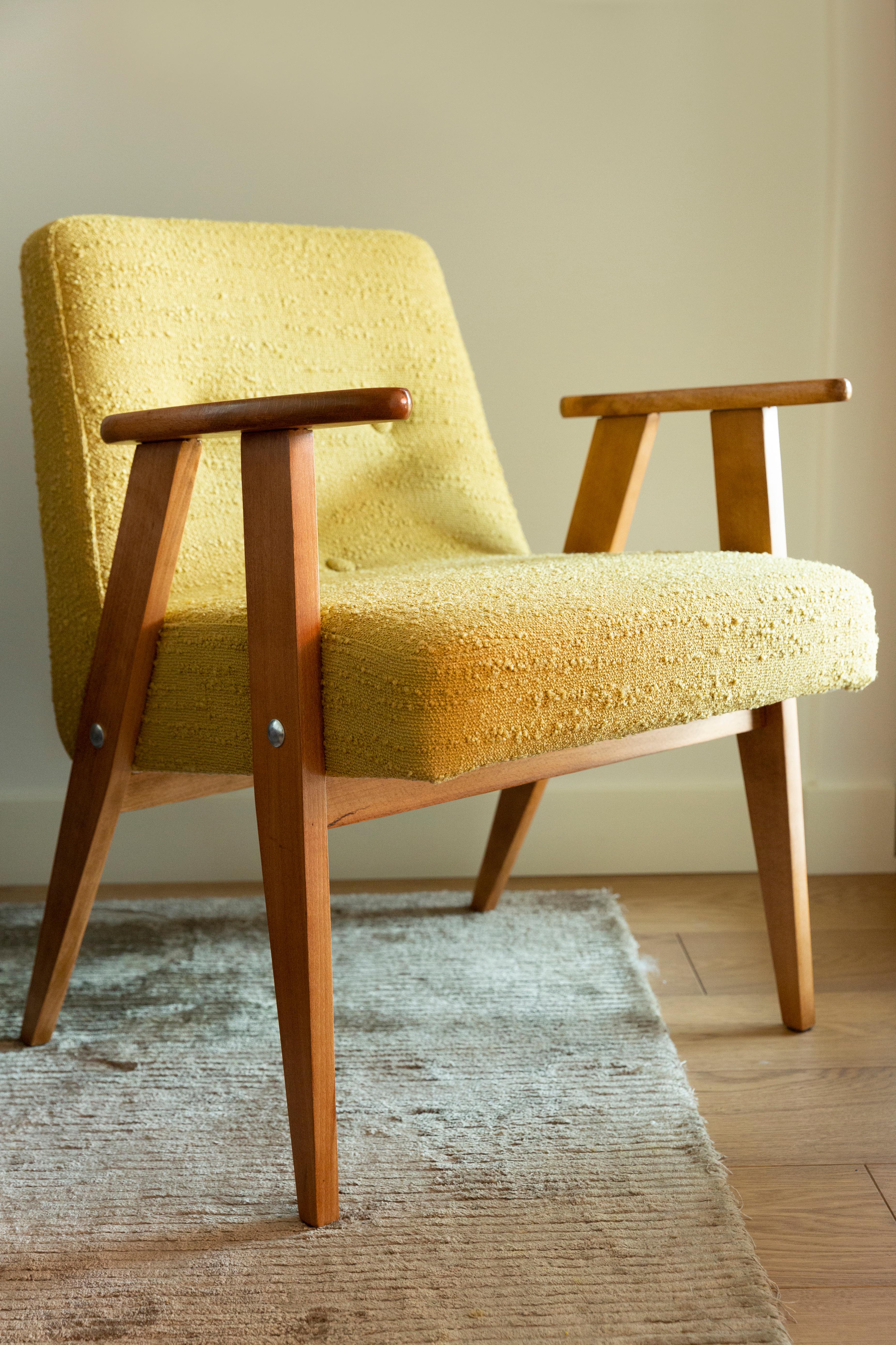 Mid-Century Modern Midcentury 366 Club Armchair in Yellow Boucle, Jozef Chierowski, Europe, 1960s For Sale
