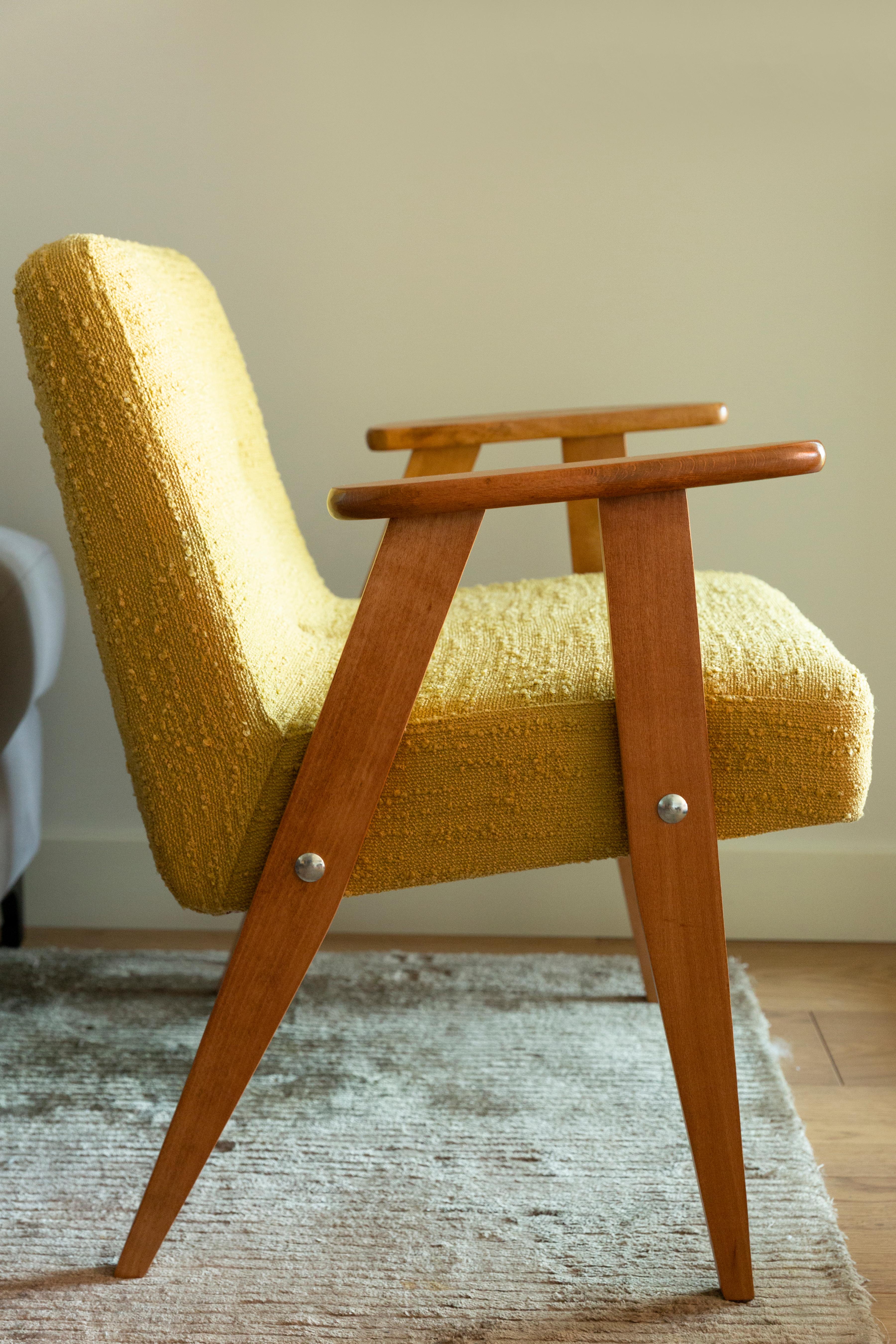 Polish Midcentury 366 Club Armchair in Yellow Boucle, Jozef Chierowski, Europe, 1960s For Sale