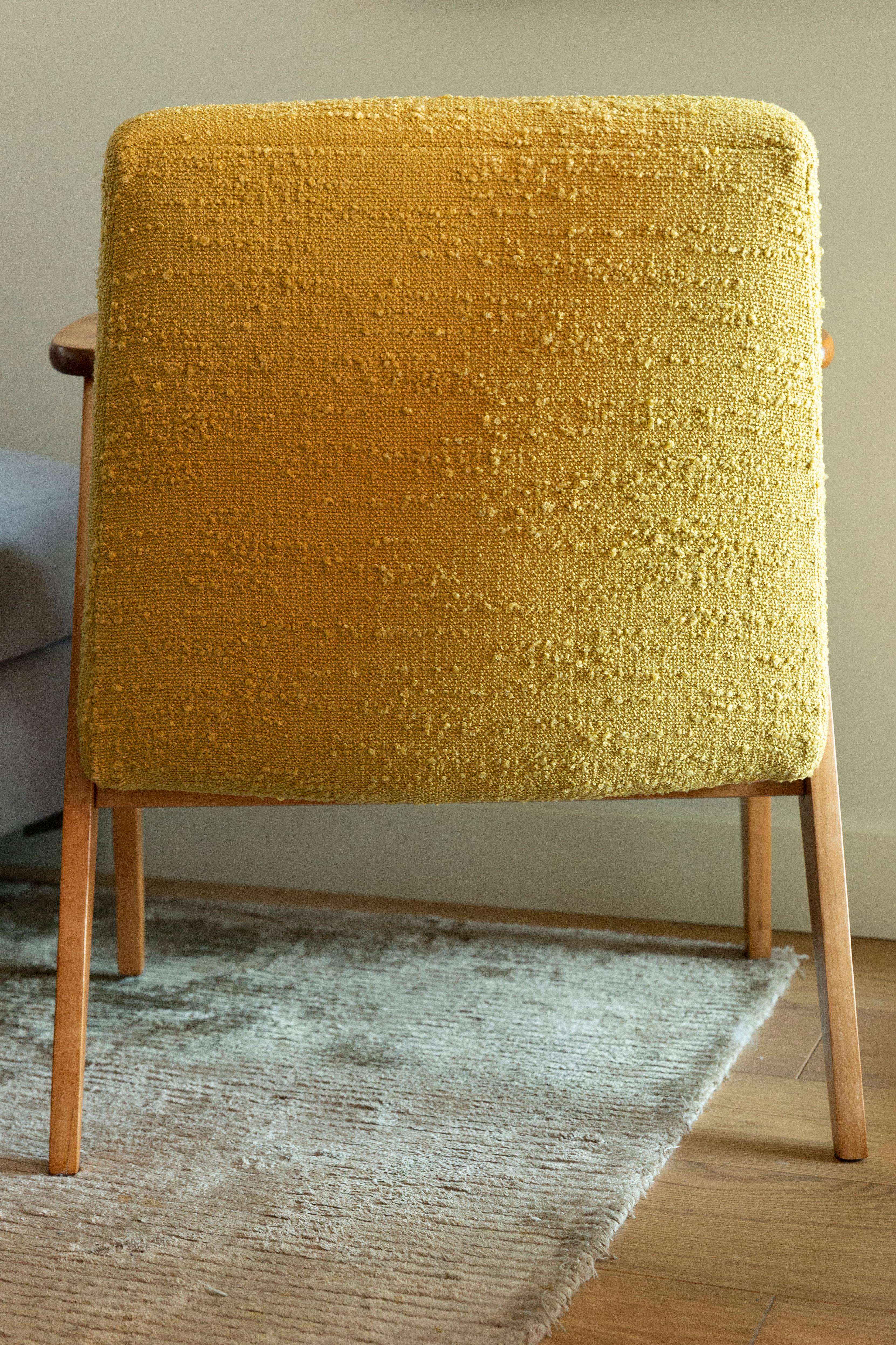 20th Century Midcentury 366 Club Armchair in Yellow Boucle, Jozef Chierowski, Europe, 1960s For Sale