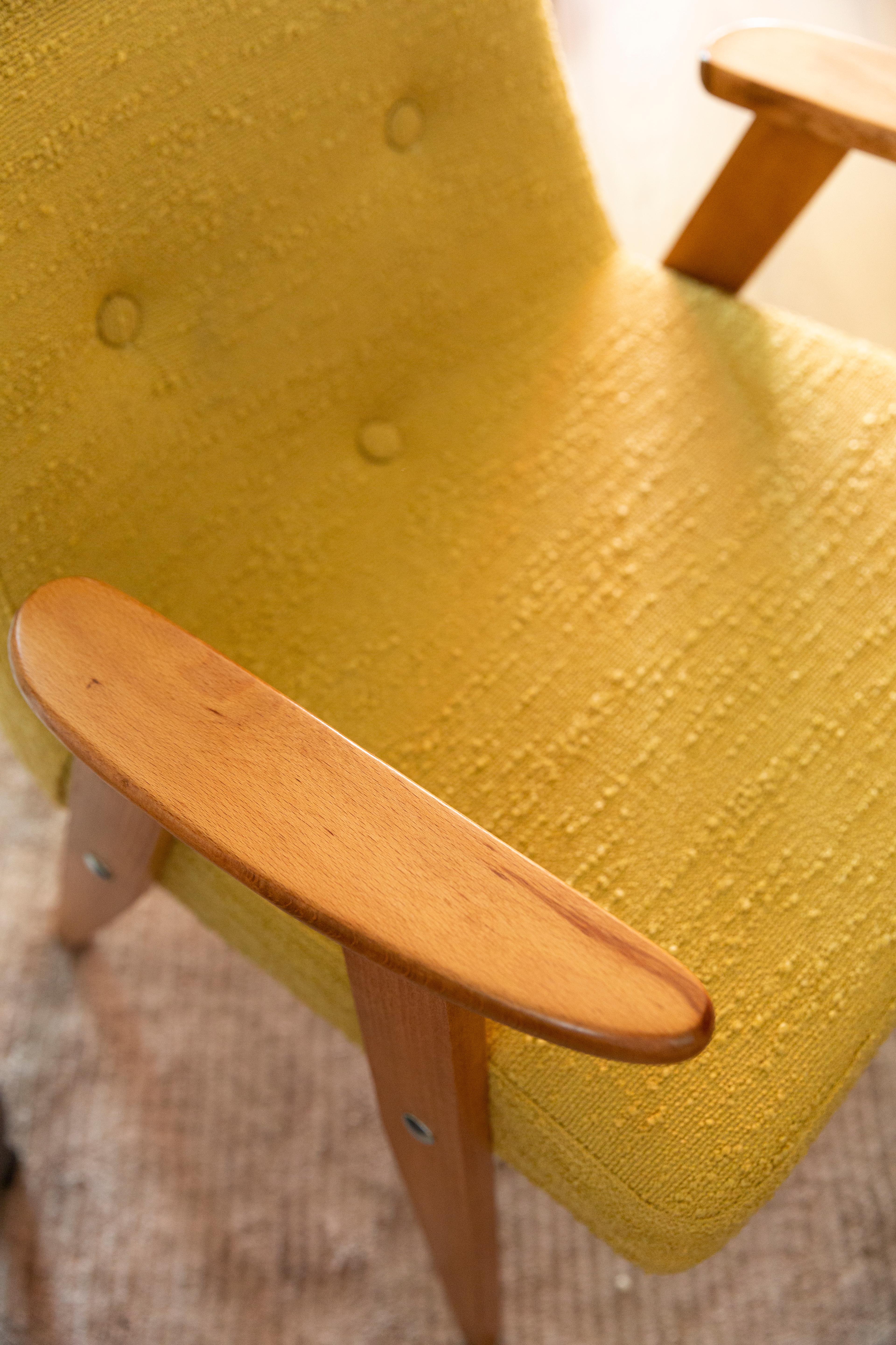 Midcentury 366 Club Armchair in Yellow Boucle, Jozef Chierowski, Europe, 1960s For Sale 1