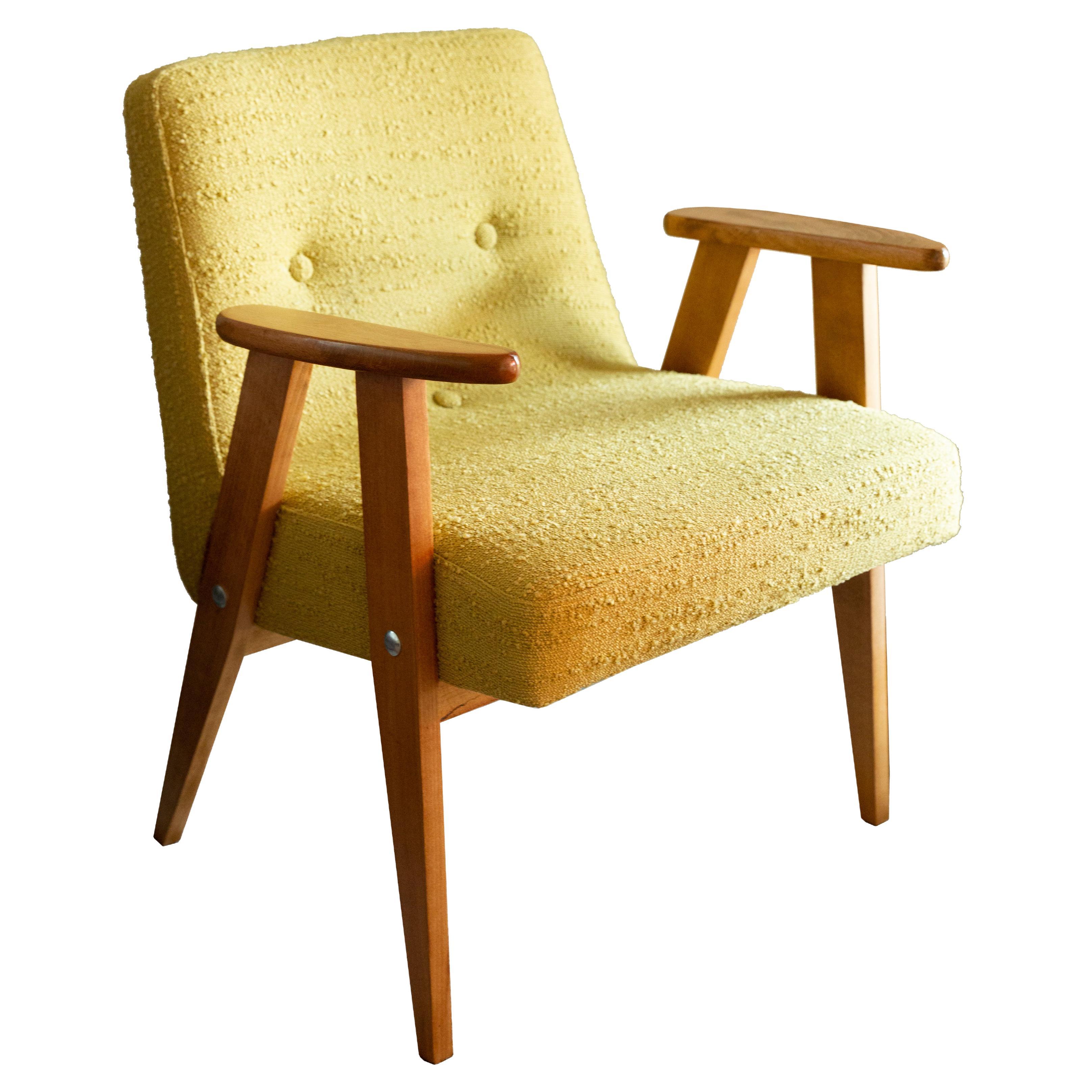 Midcentury 366 Club Armchair in Yellow Boucle, Jozef Chierowski, Europe, 1960s For Sale